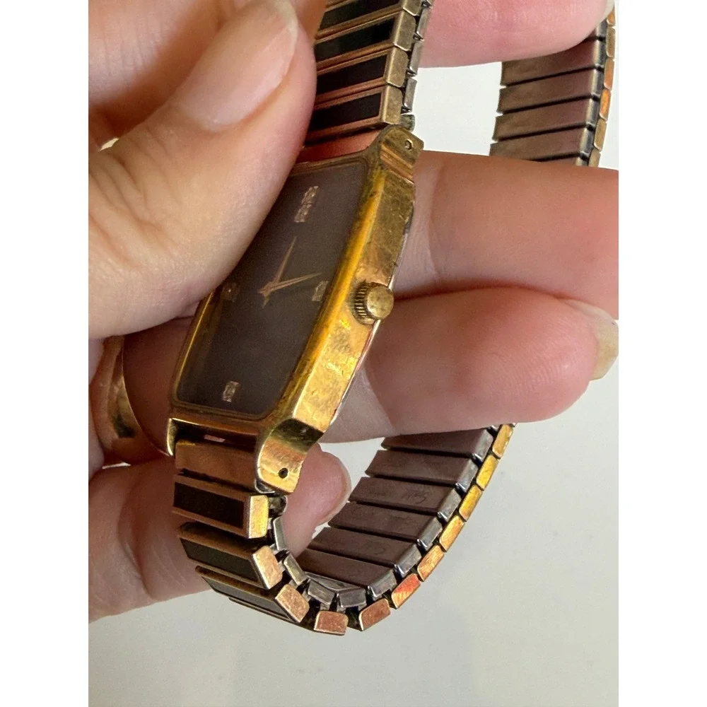 Wittnauer Quartz Watch Mens Black Dial Gold‎ Tone Speidel NOT WORKING  Vintage
